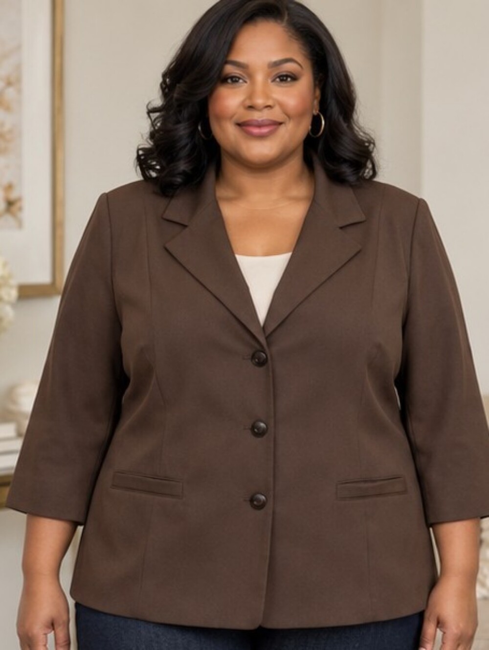 DRESSBARN | Woman Chocolate Brown 3/4 Sleeve Stretch Blazer Jacket - 24W